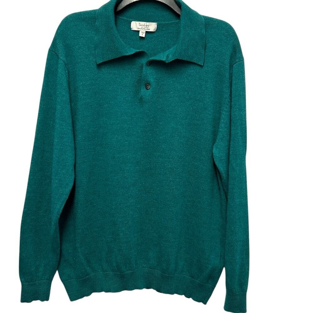 Turnbury Extra Fine Merino Wool Long Sleeve Polo Sweater – Teal – Size L